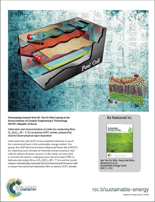 한국세라믹기술원(원장 강석중)이 세라믹 소재를 이용하는 고체산화물연료전지(SOFC; Solid Oxide Fuel Cells) 제조 기술을 개발했다고 21일 밝혔다. 세라믹기술원 신태호 박사팀과 한국에너지기술연구원(원장 곽병성) 유지행 박사 공동연구팀이 개발한 SOFC 제조 기술은 대면적 박막생산공정과 새로운 전극소재를 적용해 고성능 전지를 만들 수 있다. 이번 연구개발 결과는 영국 왕립화학회(RSC)가 발간하는 에너지 분야 과학저널인 '지속가능 에너지와 연료'(Sustainable Energy & Fuels) 3월호 표지 논문으로 게재됐다. 한국세라믹기술원 제공